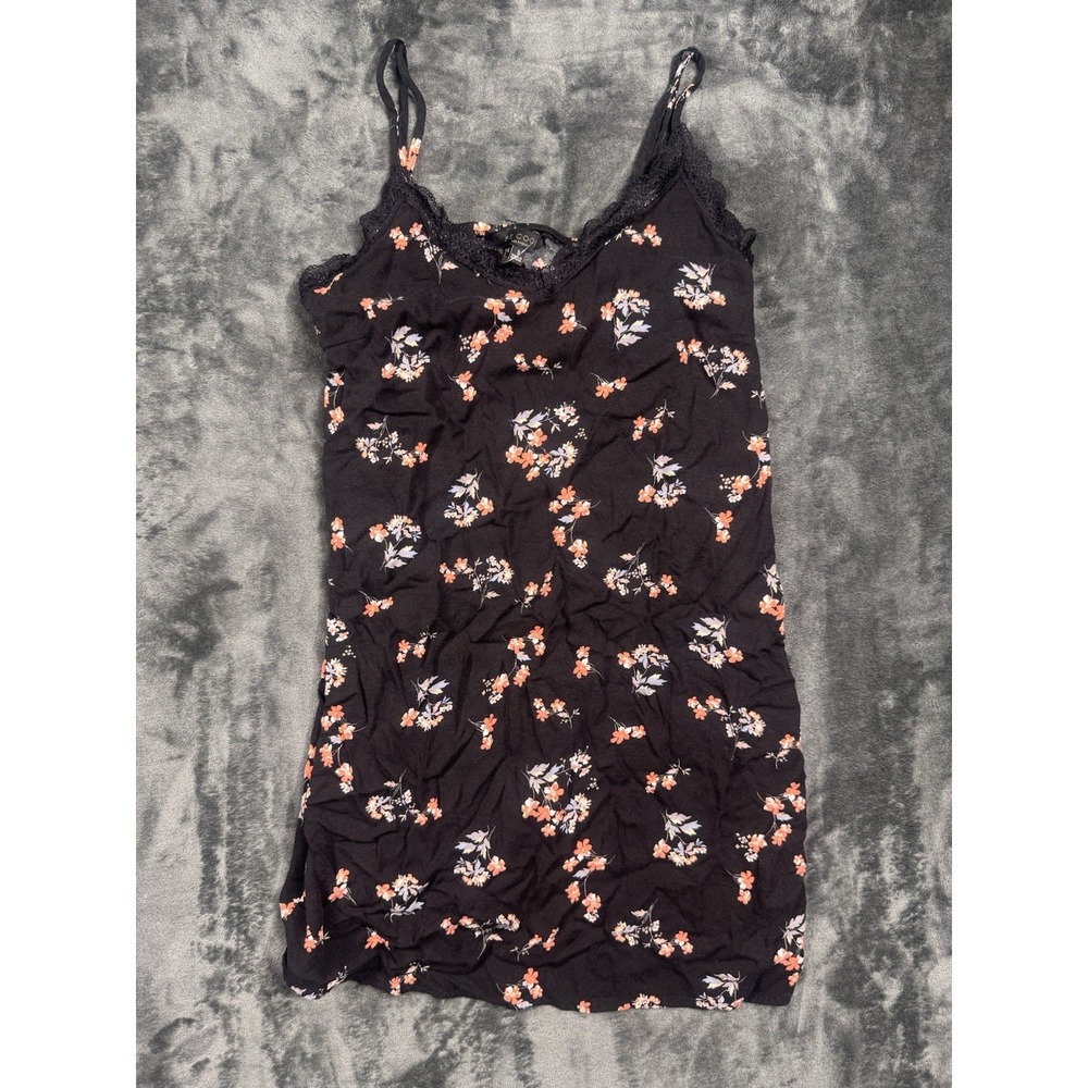 Be Cool Los Angeles Women's Small Black Floral Slip Dress Lace Trim NWOT
